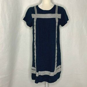 Brass Roe CTS Shift Dress M Blue White Embroidery